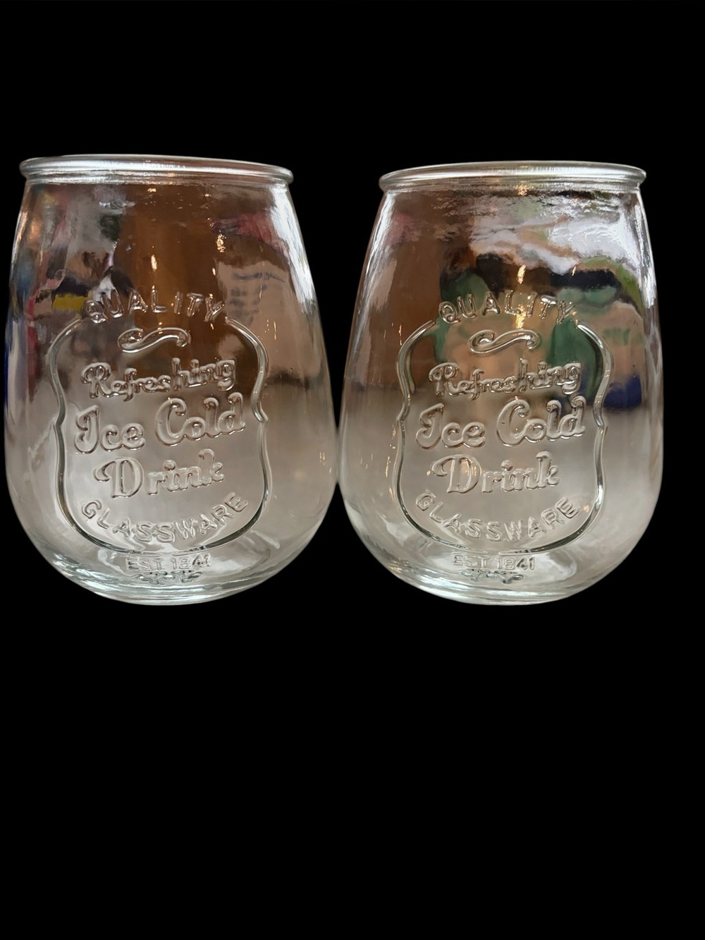 Retro Clear Embossed 'Ice Cold Drink' Glass Tumblers - Set of 2 holds 24 ounces